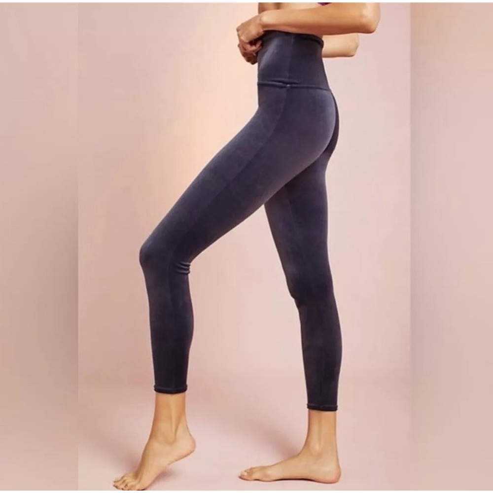 SPANX Shiny Velvet High Waisted Leggings Navy High Rise S Pull On